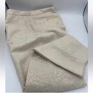 H&M Ivory Gold Brocade Ankle Pants Lined Evening Party Cocktail Size 8